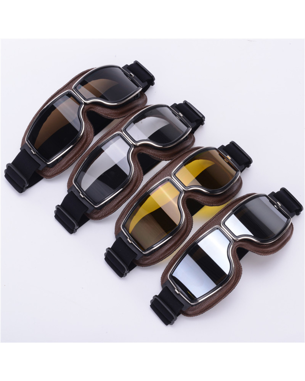 Motorcycle Vintage Retro Sunglasses Leather Goggles Glasses For Helmet With Face Shield Motocross Part Poc Motor Cycle front-5