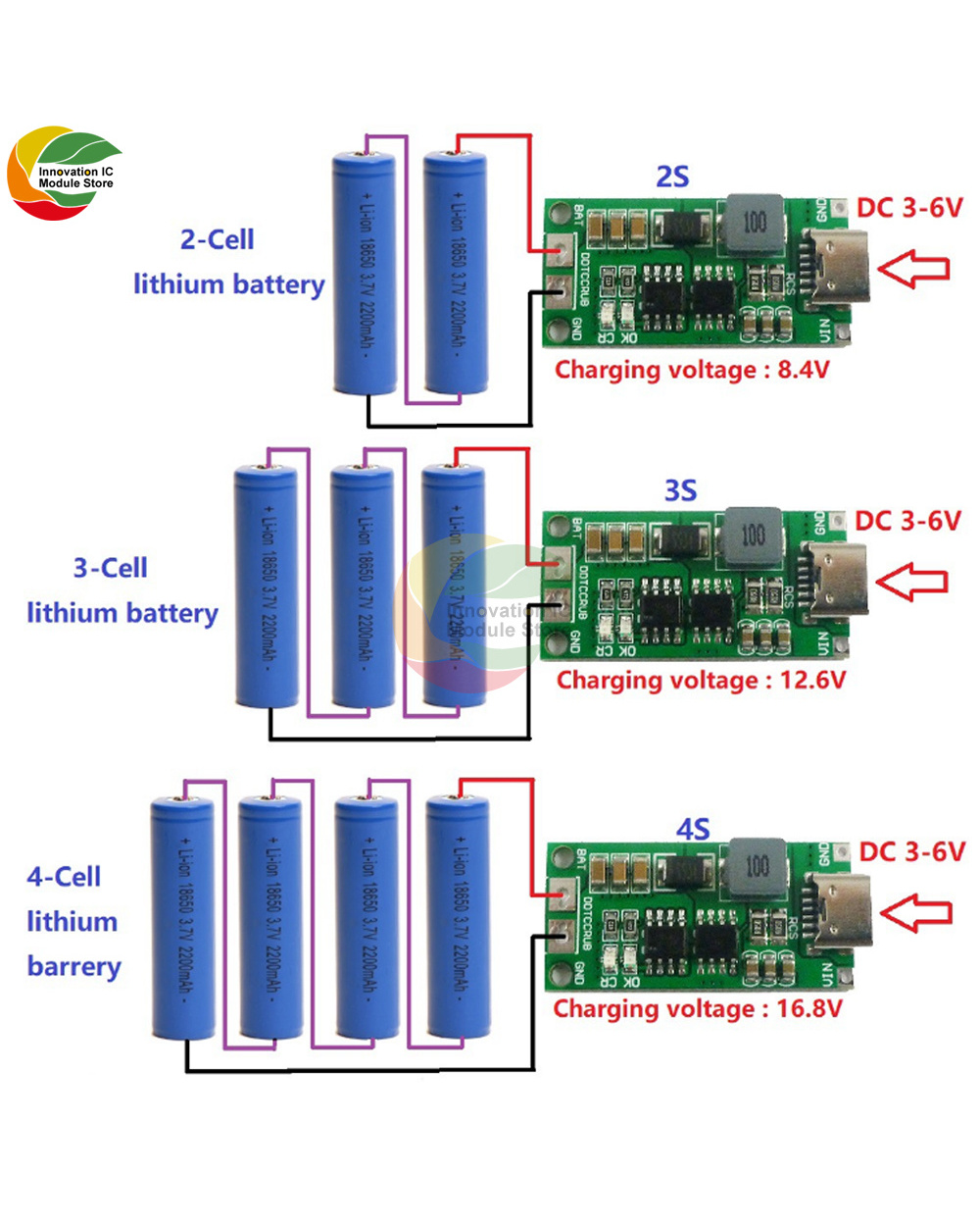 2S 3S 4S Multi-Cell Type-C To 8.4V 12.6V 16.8V Boost Li-Ion Polymer Charger 7.4V 11.1V 14.8V 18650 Li-Ion Battery Charg front-0