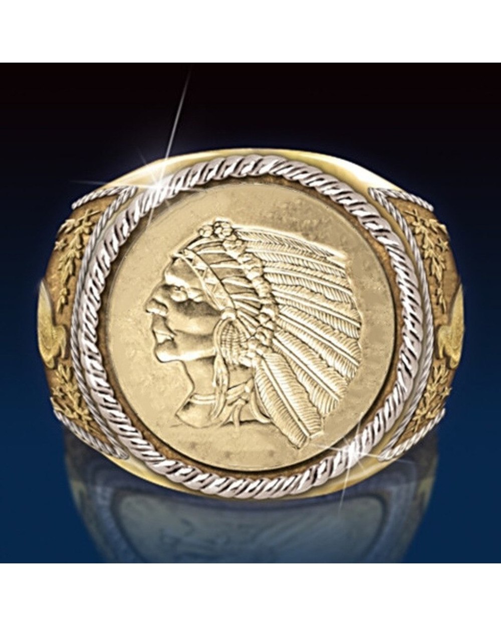 Creative Exquisite Two Tone Sculpture Eagle Pattern Indian Vintage Rings for Men Coin Religion Rings front-1