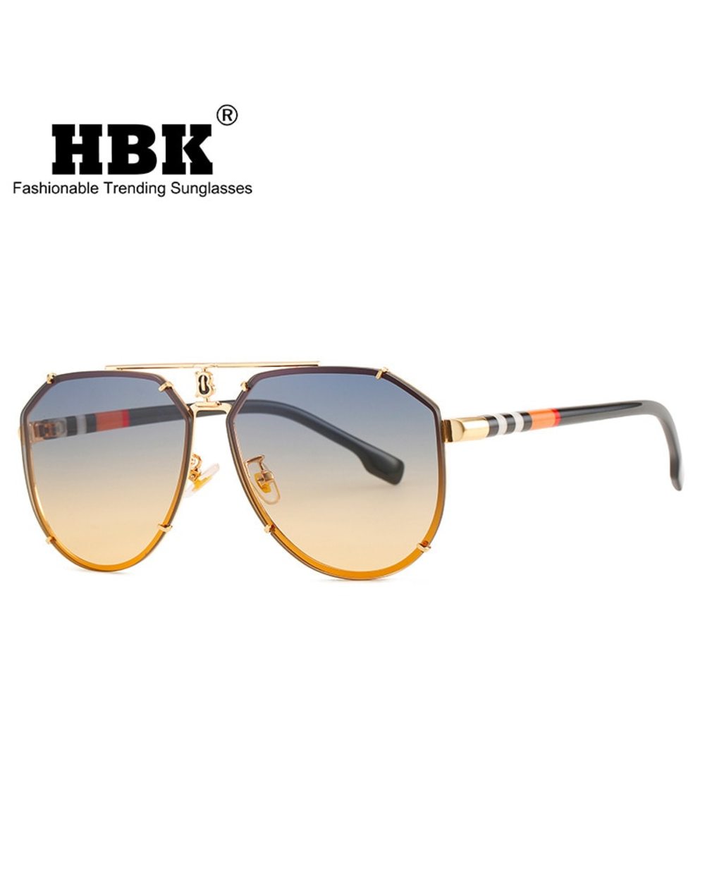 Hbk Punk Rimless Sunglasses Men Luxury Brand Steampunk Oval Frameless Sun Glasses For Male Metal Frame Stripe Legs Shad front-0