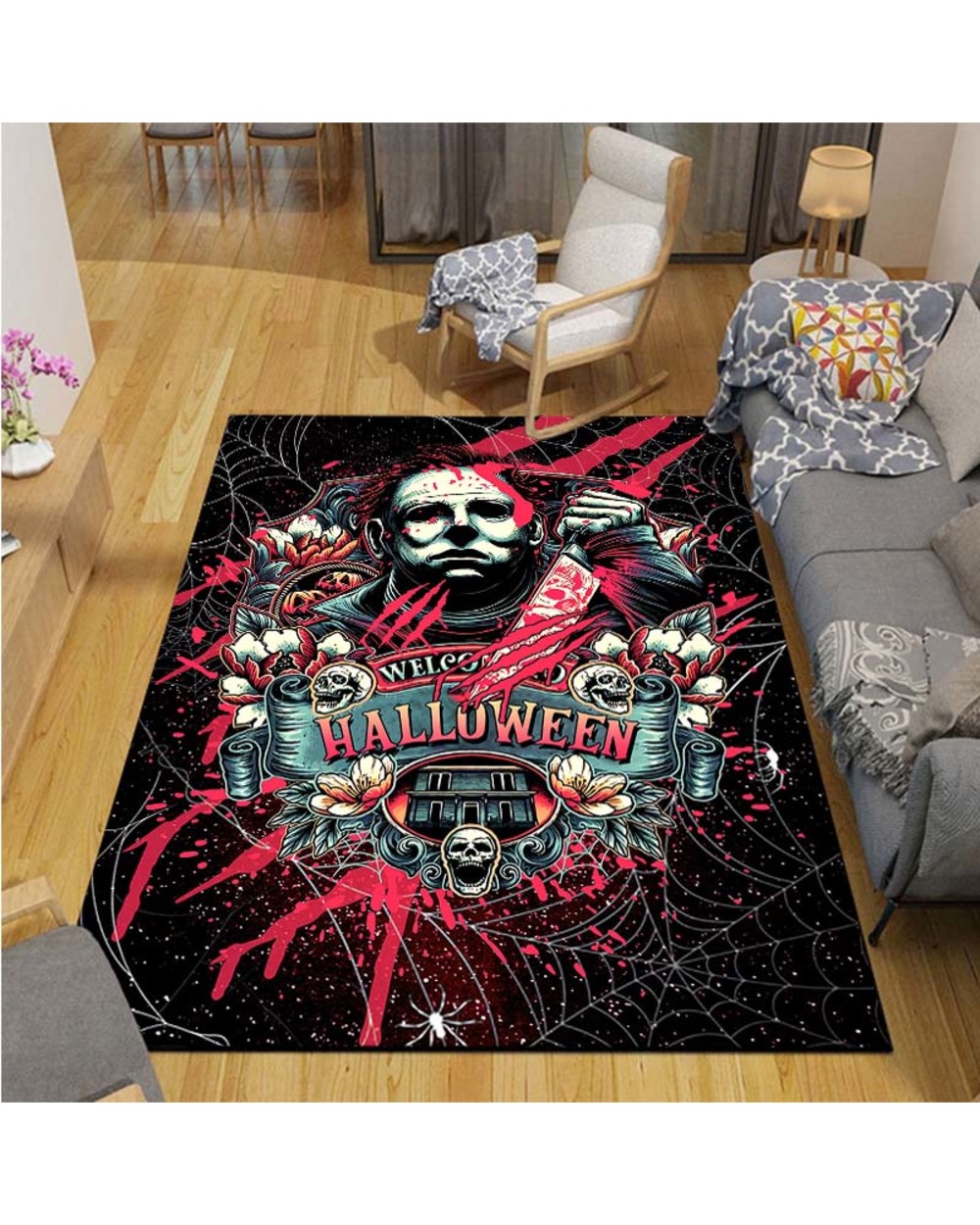 Halloween Horror Movies Character Huanted House Area Rug Livingroom Decor Floor Mat Carpet Rugs for Living Room front-5