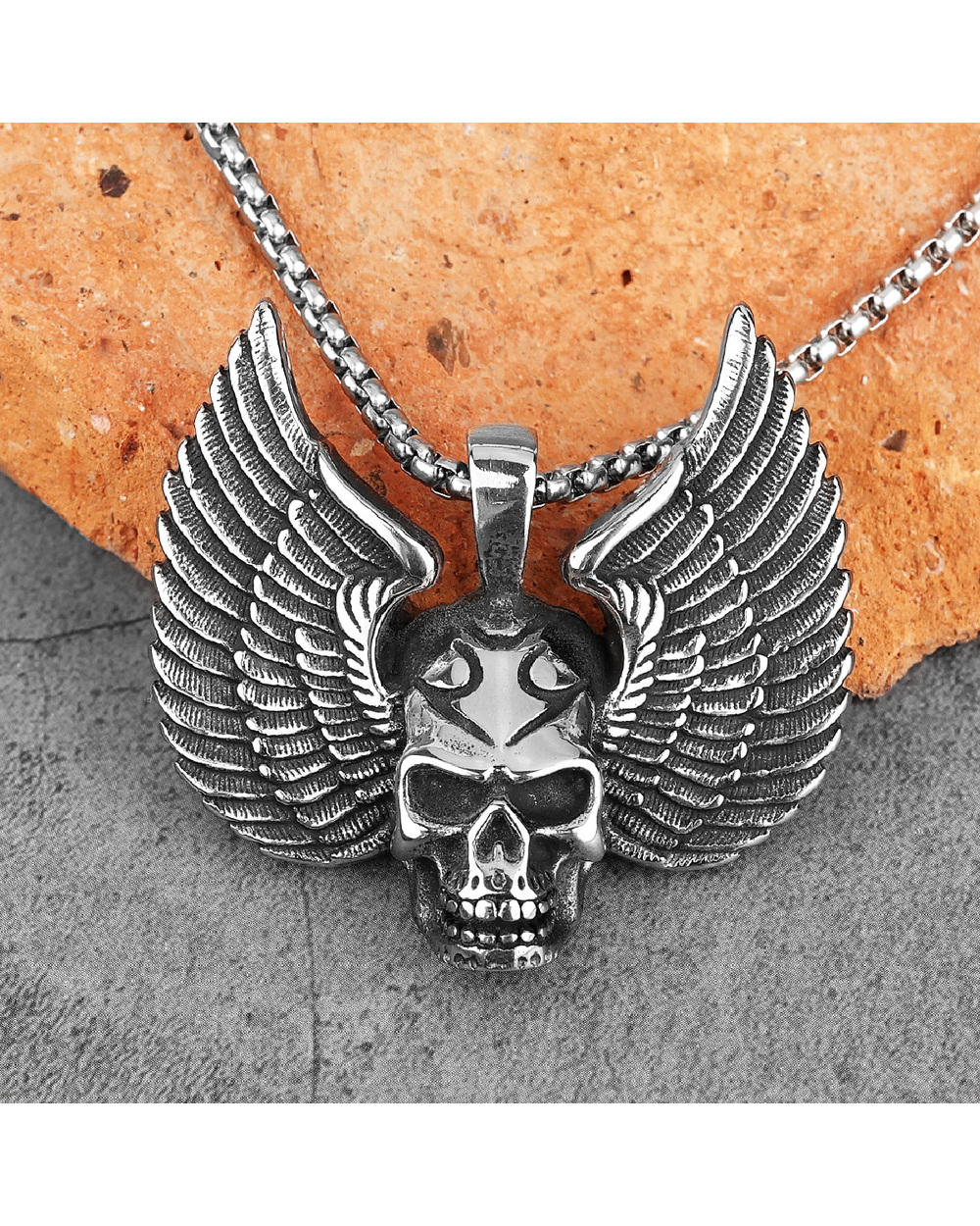 Wings Skull Stainless Steel Necklace front-3