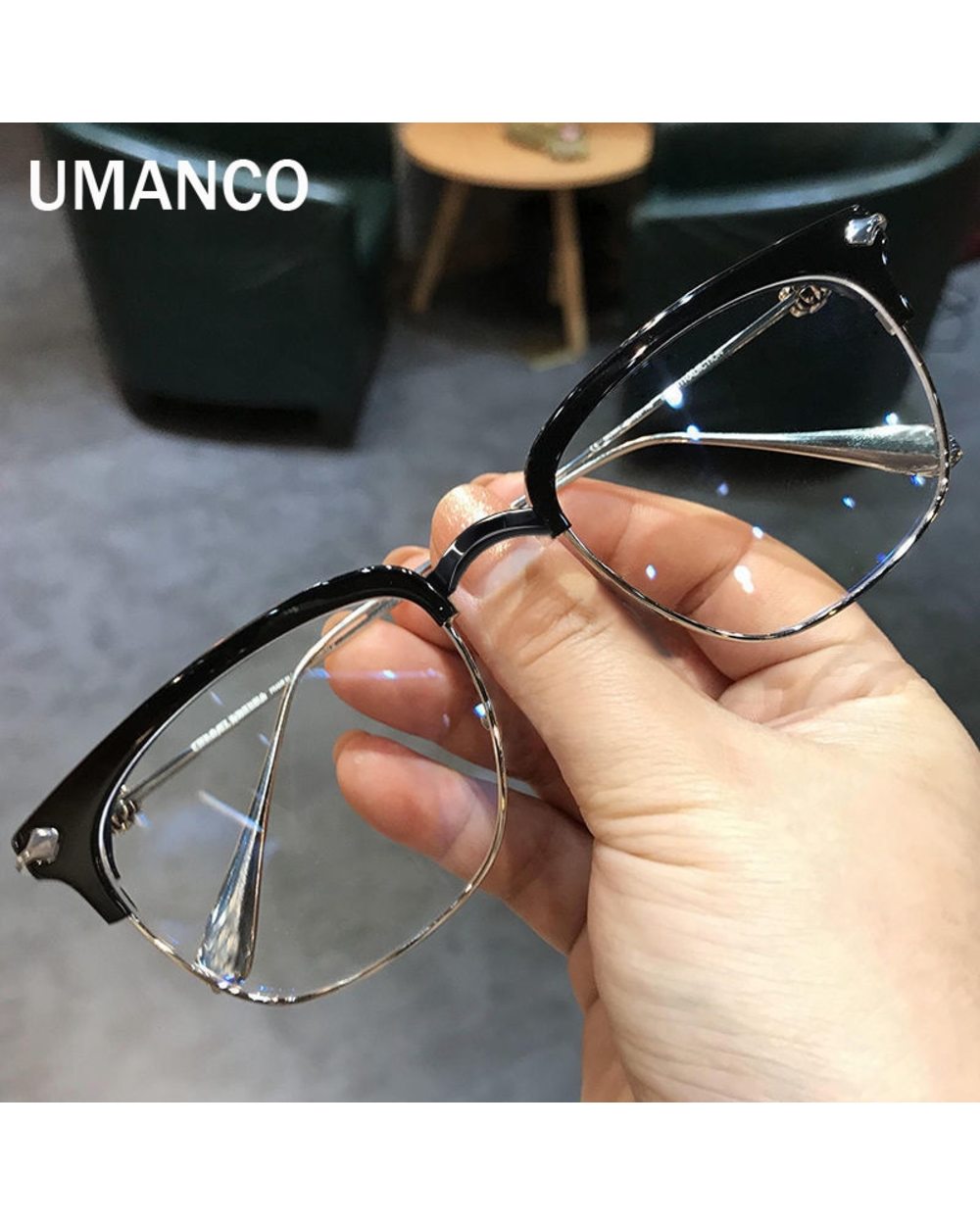 Vintage Square Finished Myopia Glasses For Men Half-Frame Black Gold Anti Blue Light Prescription Glasses Nearsighted E front-1