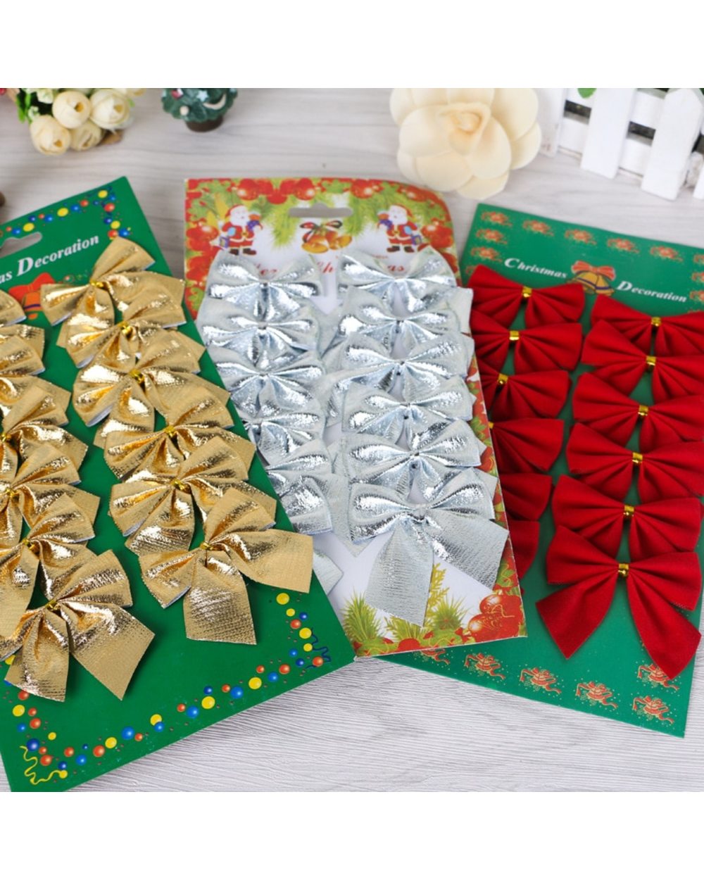 12 Pcs/set Christmas Ornaments Bow Tie Christmas Tree Pendant Decor Party Decoration Baubles 2022 New Year Decorations front-1