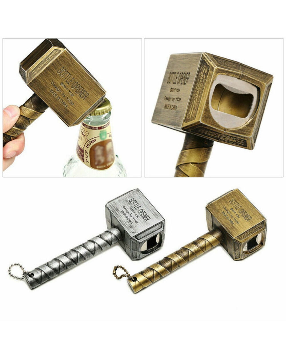 Silver Beer Bottle Openers Multifunction Hammer Of Thor Shaped Beer Bottle Opener With Long Handle Bottler Opener Beer front-1