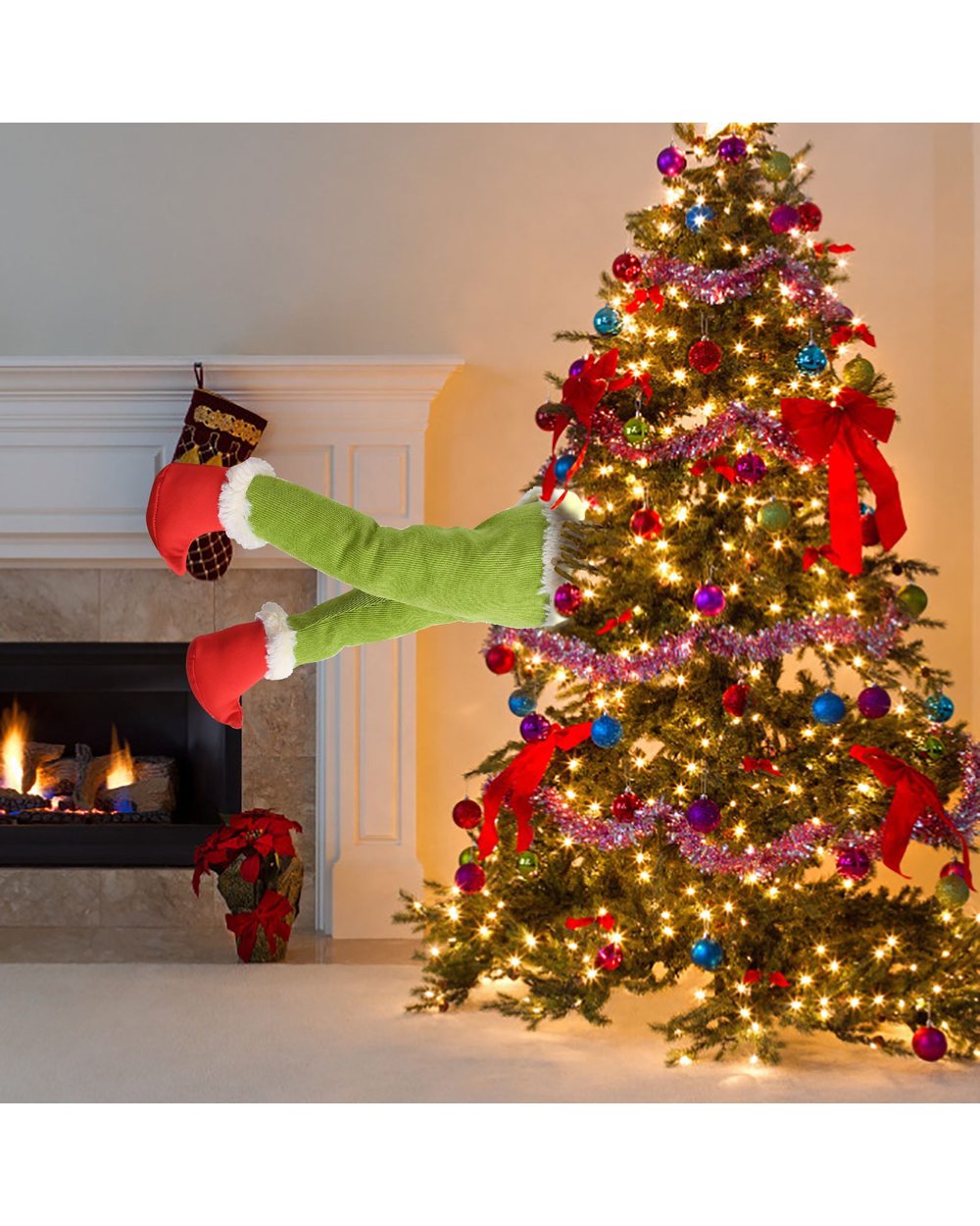 The Thief Christmas Tree Decorations Grinch Stole Christmas Stuffed Elf Legs Funny Gift For Kid Christmas Ornaments front-1
