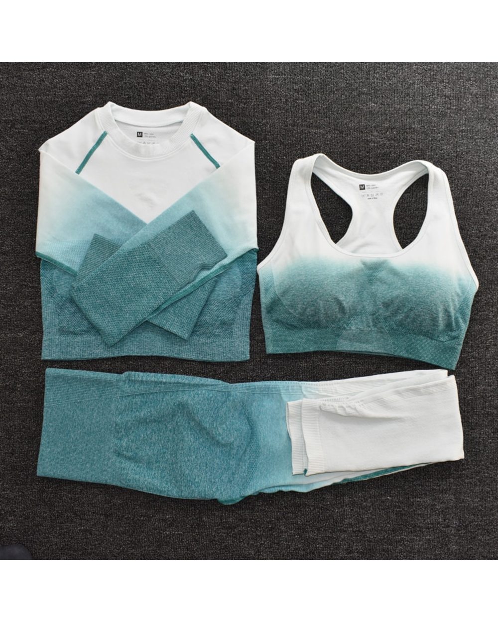 Long Sleeve Yoga Pant Set Ombre Women Yoga Set Sports Gym Clothing Fitness Workout Sports Suit front-0
