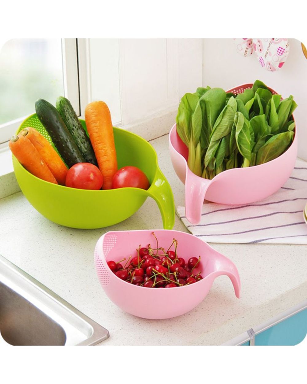 Kitchen Rice Washing Rice Strainer Bowl Food Grade Pic Colorful Thickening Drain Washing Basket Kitchen Gadgets 2020 front-1