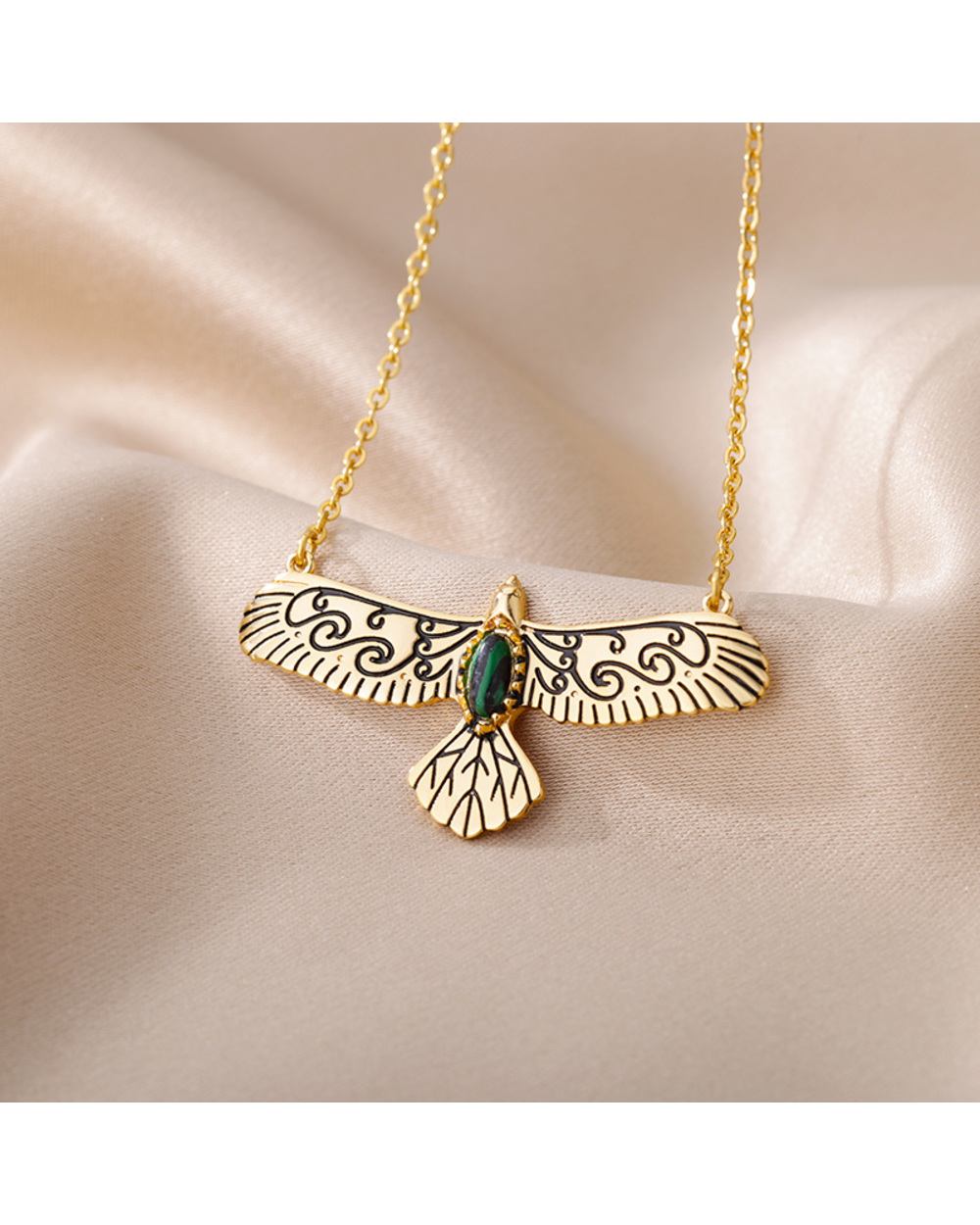 Vintage Eagle Pendant Necklaces For Women Stainless Steel Anima Wings Choker Necklace front-1