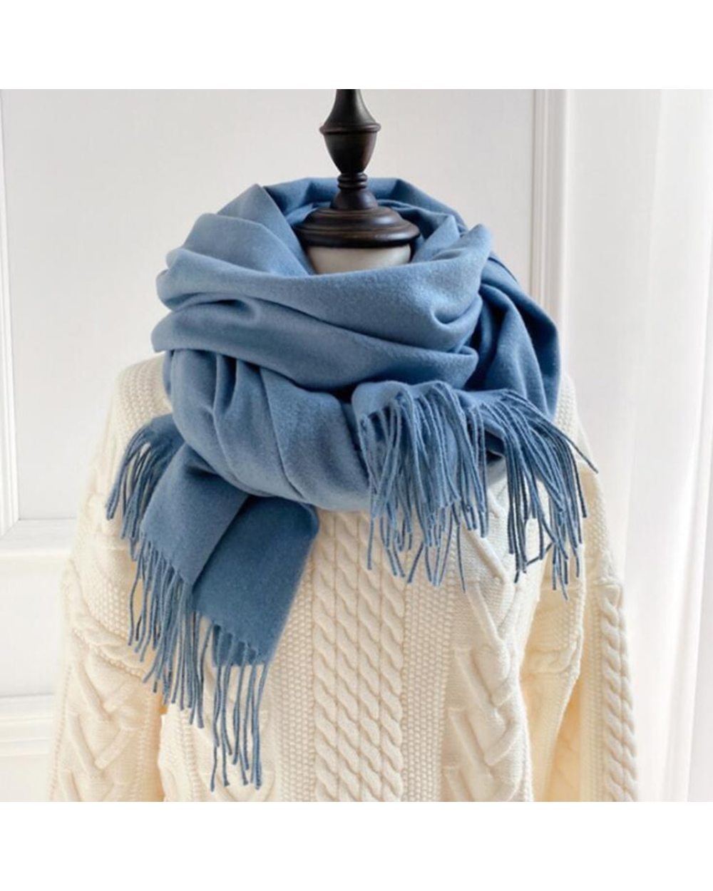 2021 Winter Scarf Solid Thicker Women Wool Cashmere Scarves Neck Head Warm Pashmina Lady Shawls And Wraps Bandana Tassel front-3