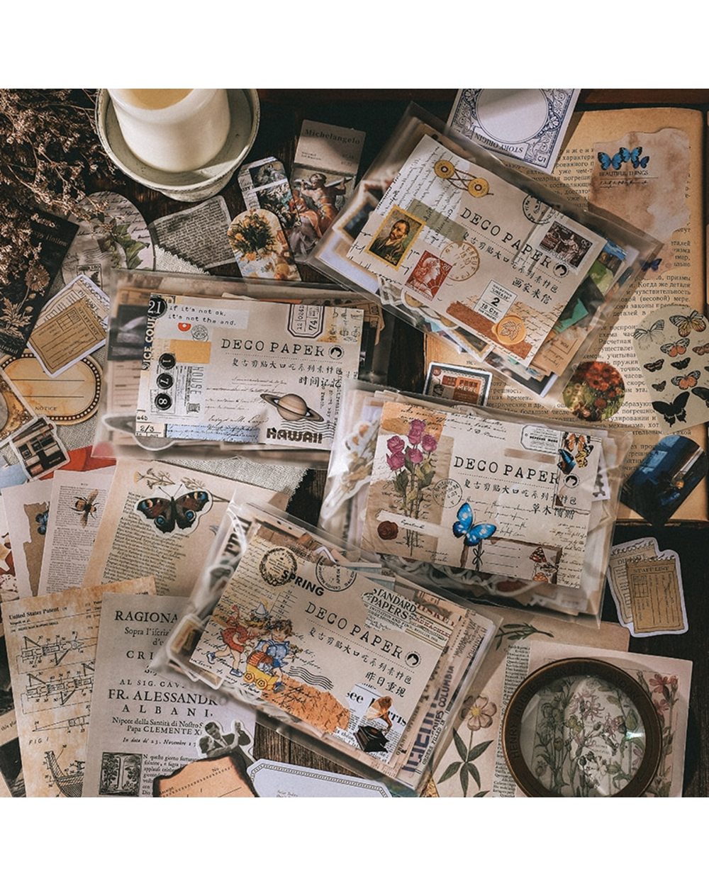 200 pcs/set Vintage Junk Journal paper Card Decorative Stationery Scrapbooking Diary Album Label Retro Material Stickers front-0