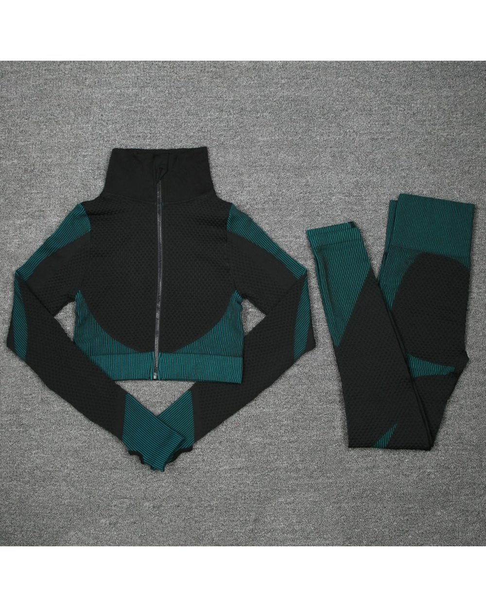Set Tracksuit Women Zipper Workout Long-sleeve Crop Top Tight Leggings Women Fitness Seamless Clothes front-4