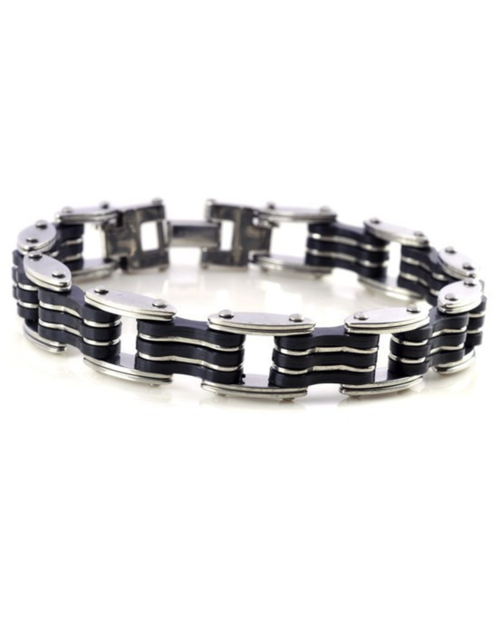 Stainless Steel Link Chain Bracelets Wristband Biker Motorcycle Black Silicone Bracelet front-1