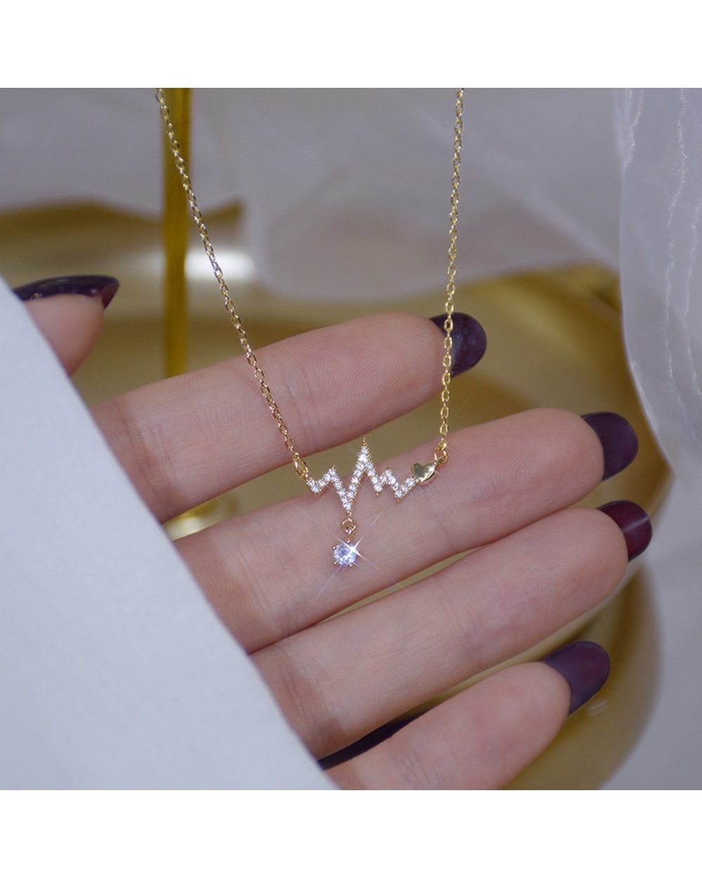 14K Real Gold Fashion Design Signal Fluctuation Shape Necklace front-0