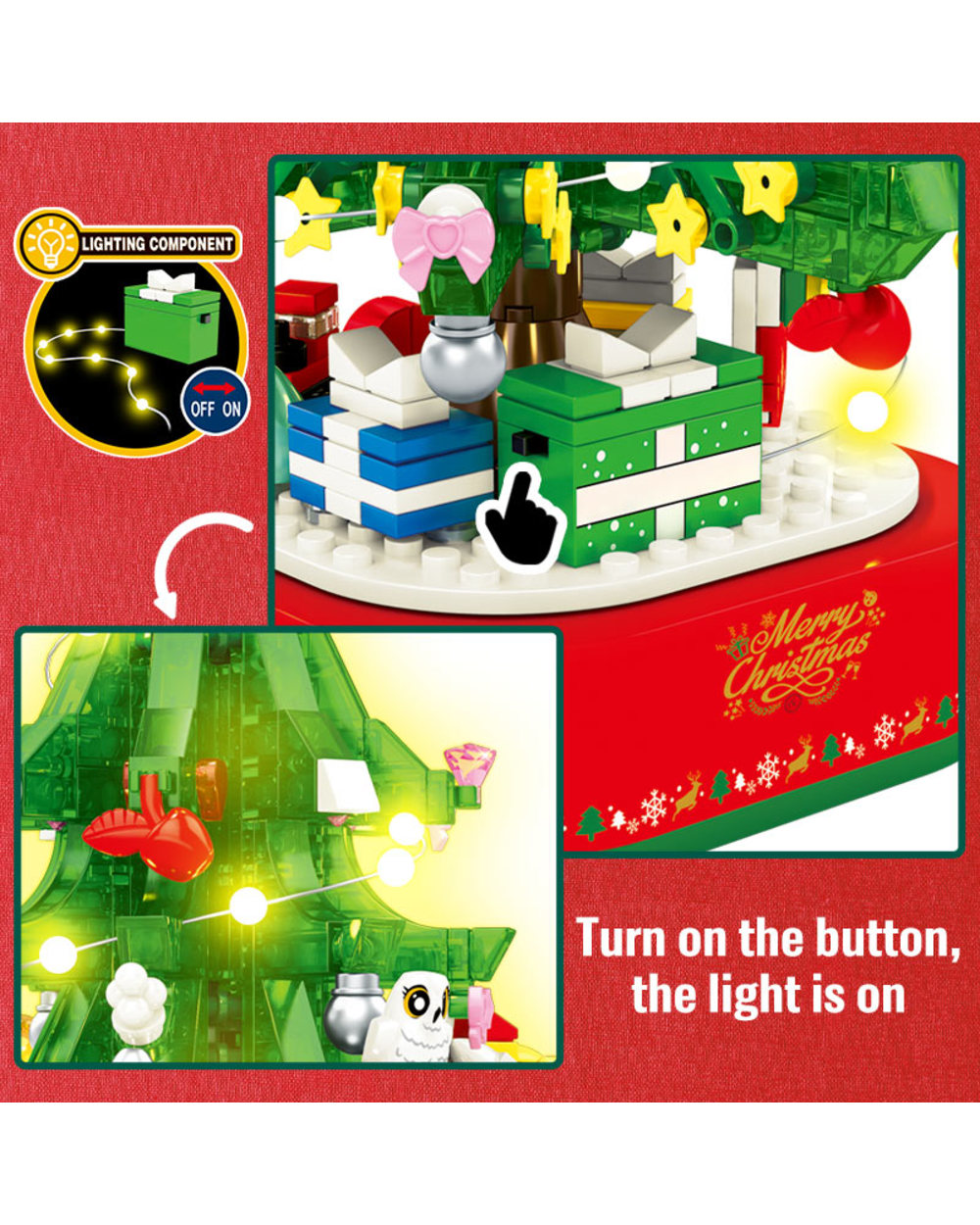 Christmas Theme Rotating LED Shining Music Box Building Blocks DIY City Friends Tree House Bricks Toys For Children Xmas front-2