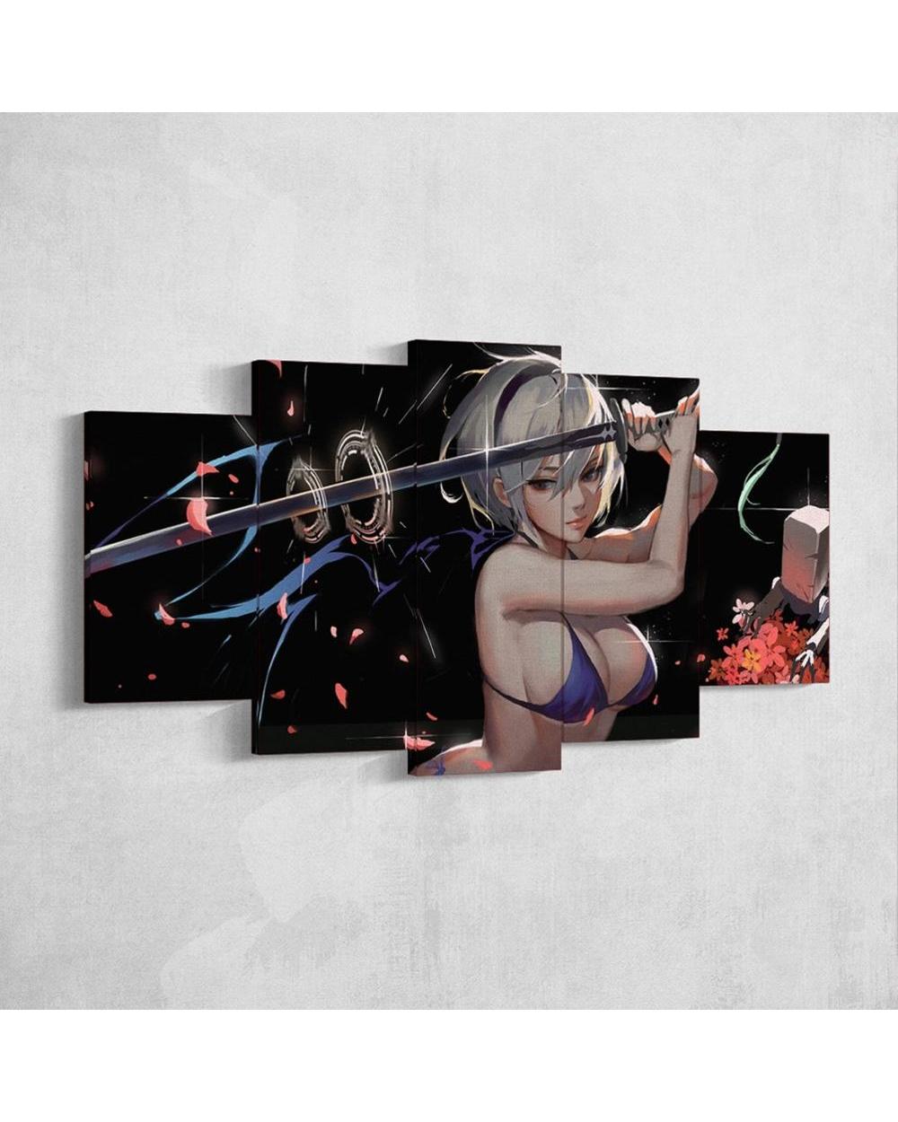 Anime Game Poster Sexy Bikini Girl Katana Picture Print Anime 5 Panel Canvas Art Wall Decor front-2