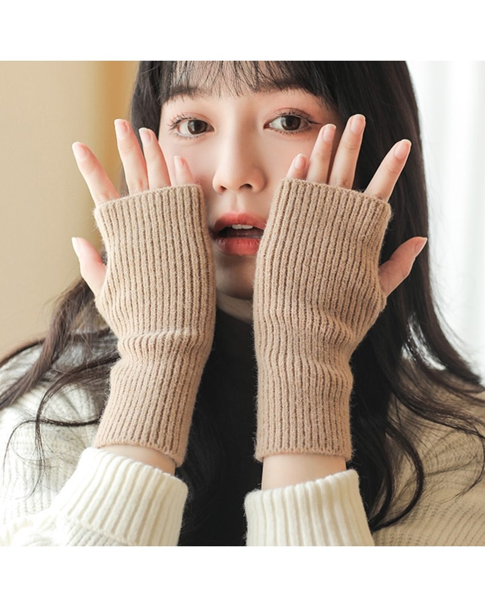 Half Finger Gloves Handschoenen For Women Winter Soft Warm Wool Knitting Arm Short Warm Fingerless Mittens Unisex front-1