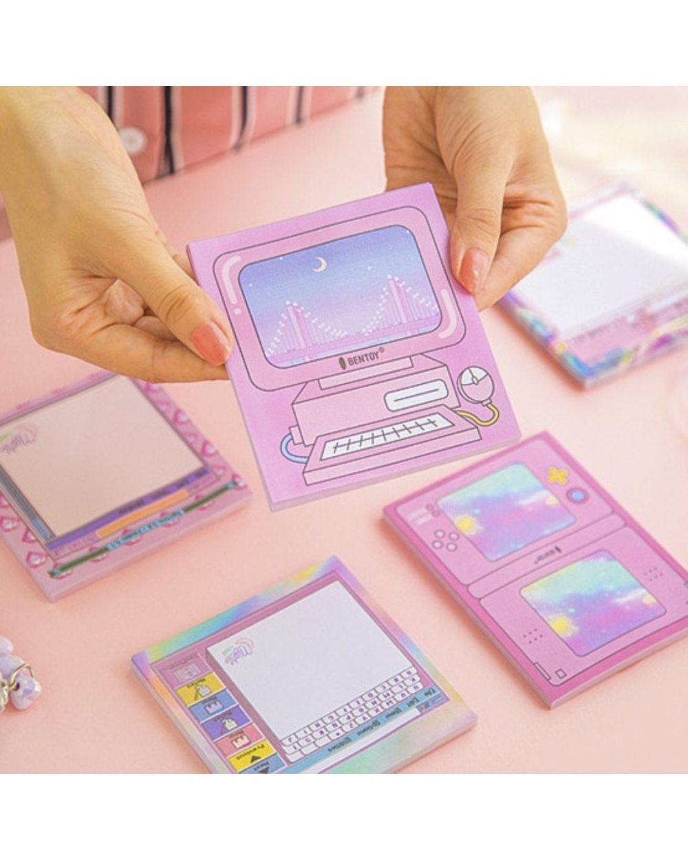 Creative computer game machine modeling Memo Pad Pink girl heart N Times Sticky Notes Memo Notepad Bookmark front-1