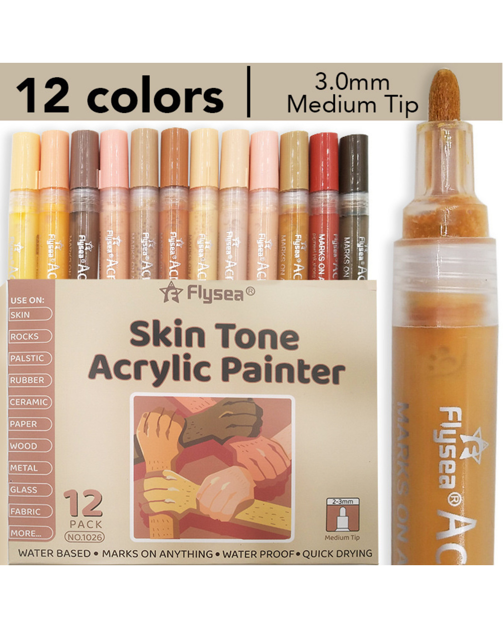 New Acrylic Marker Skin Color Water-Based Pen Body Paint Graffiti Ceramic 12Color Marker Diy Markers Pens 12/18/24/28 C front-0