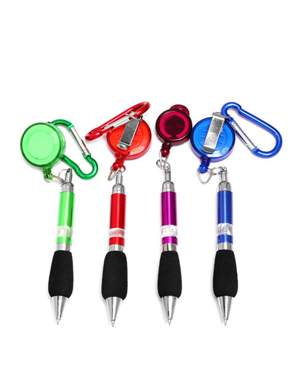5Pcs Creative Retractable Badge Reel Ballpoint Pen Belt Clip Key Chain With Carabiner Key Ring Lanyard Pen School Offic front-1