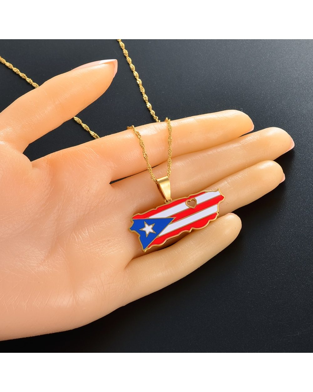 Heart Puerto Rico Map and Color Flag Pendant Necklaces front-3