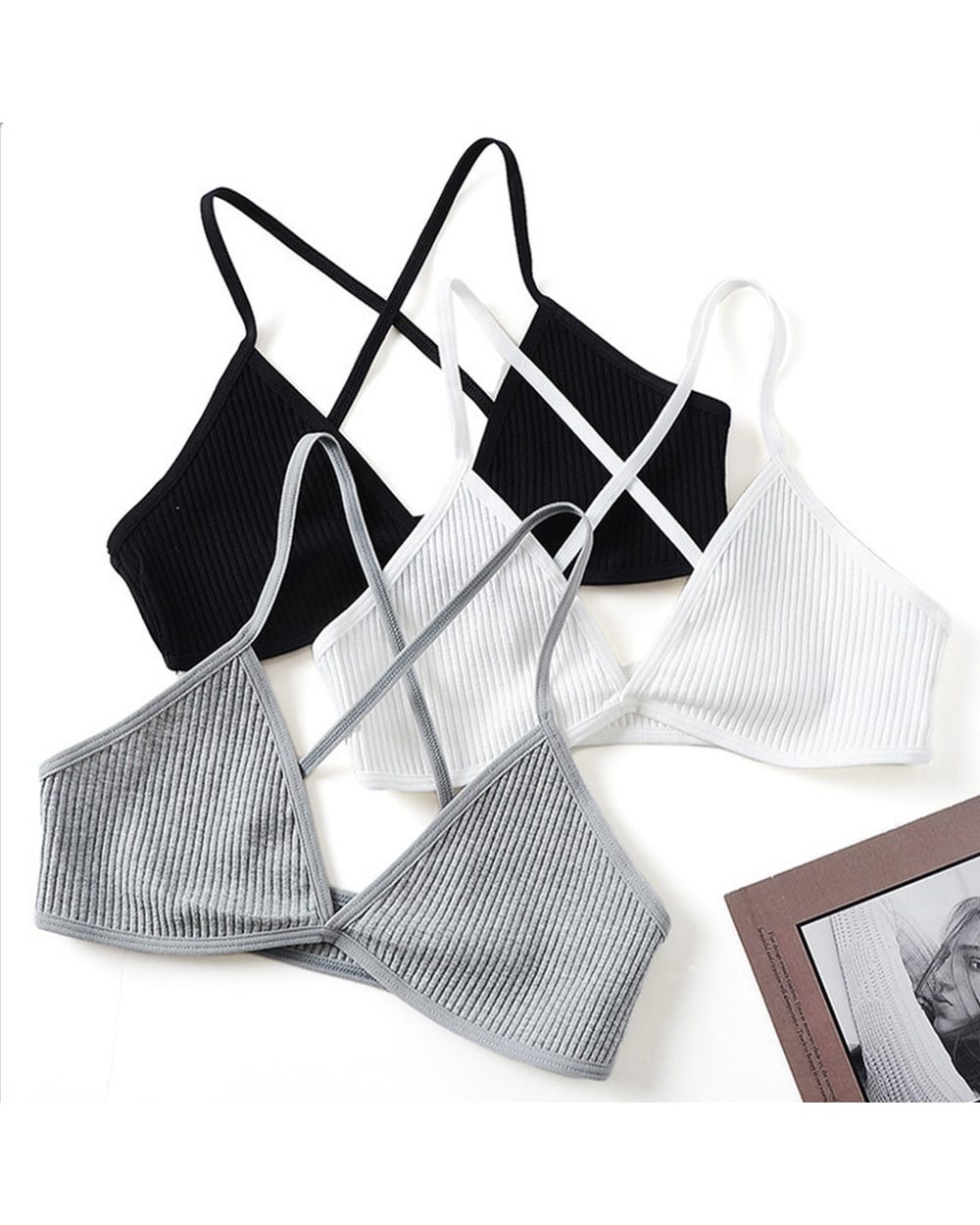 Comfort Cotton Bras For Women Thin French Style Bralette Sexy Deep V Triangle Cup Cross Beauty Back Bra front-0