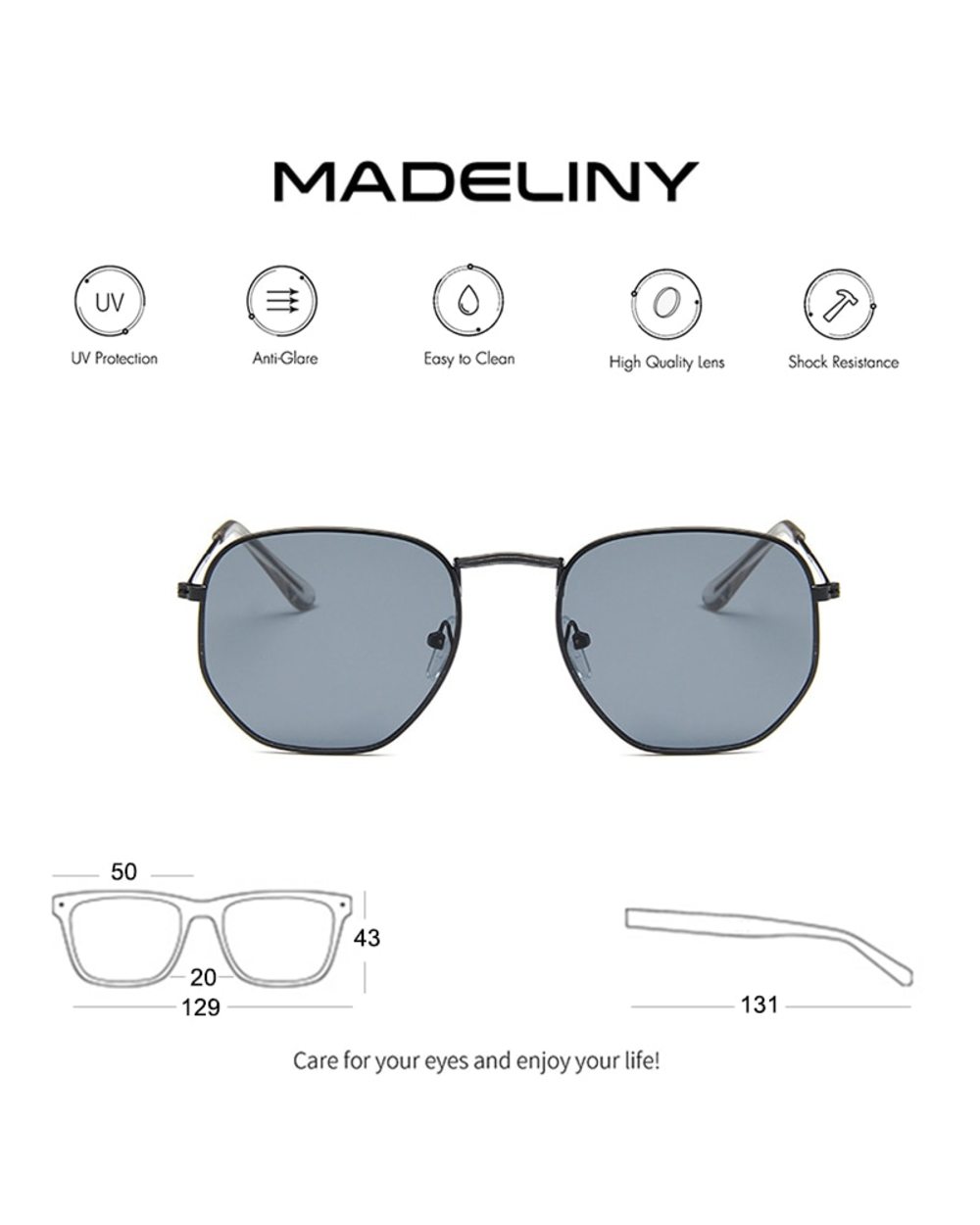 Madeliny Brand Sunglasses Women Mirror Retro Sun Glasses For Women Luxury Vintage Sunglasses Female Black Oculos Ma003 front-2