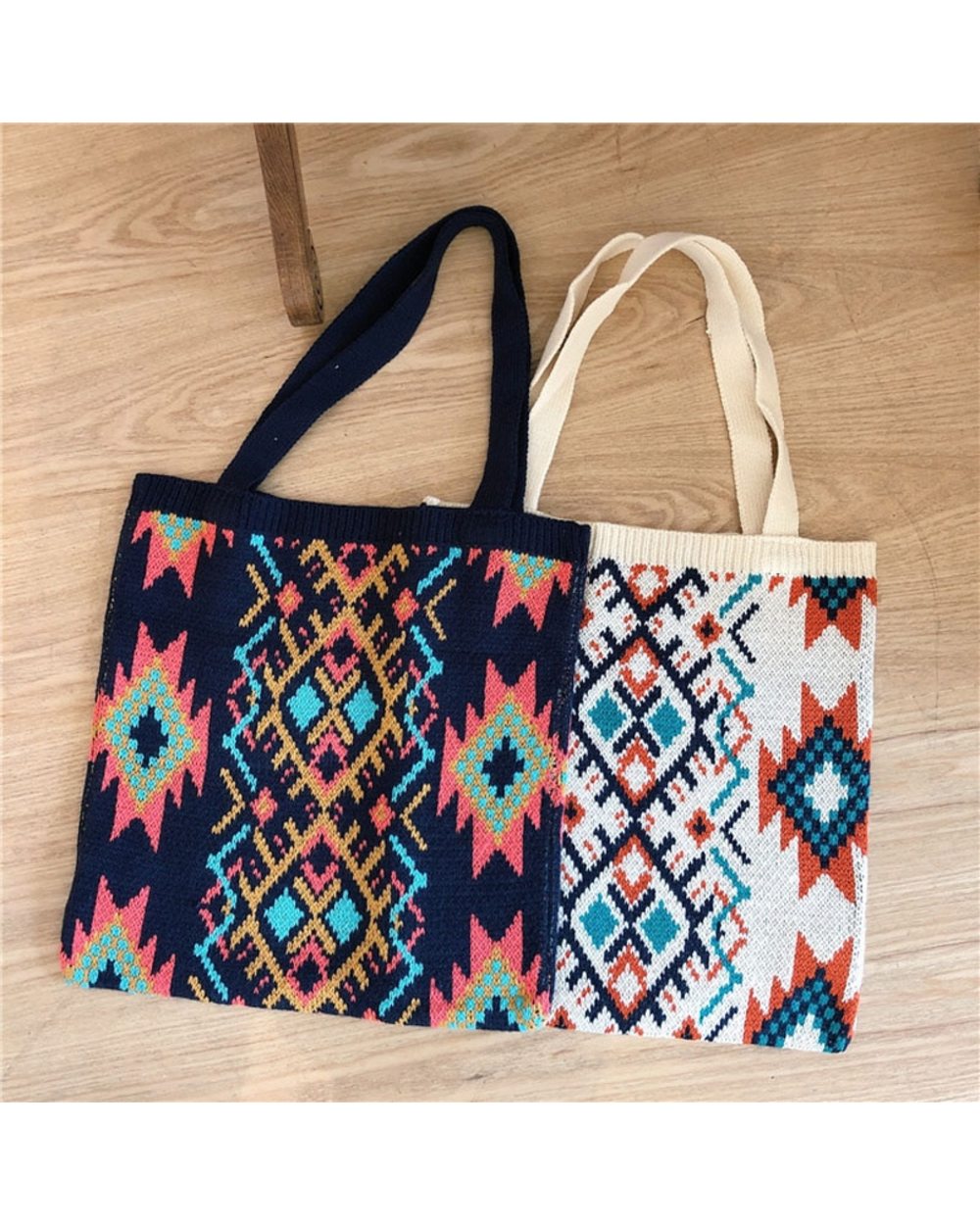 Weave Women Casual Bag Retro Pattern Boho Chic Female Tote Bag Crochet Daily Handbag front-1
