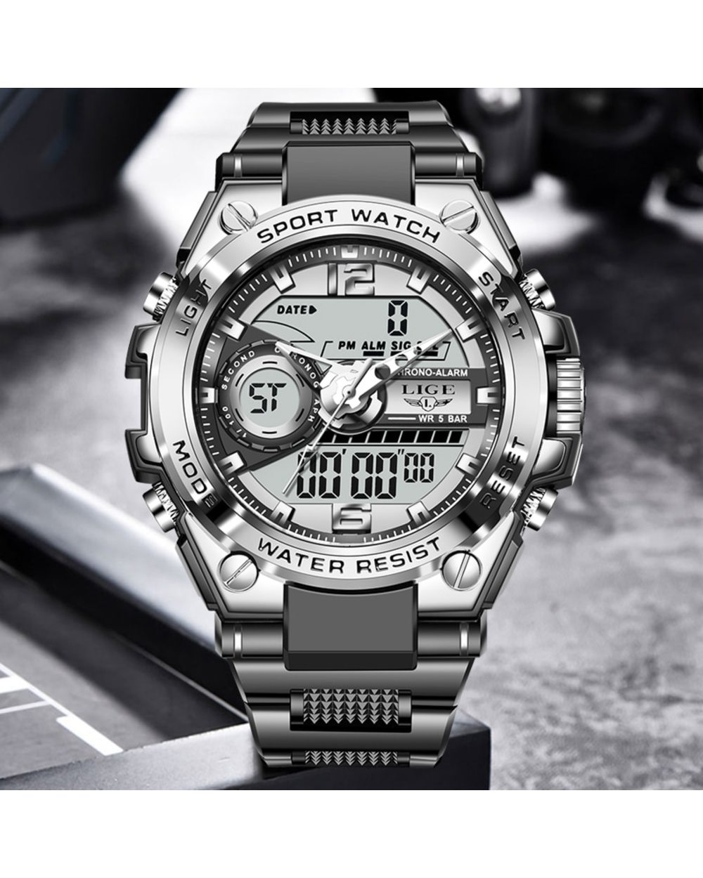 LIGE Sport Men Quartz Digital Watch Creative Diving Watches Men Waterproof Alarm Watch Dual Display Clock front-0