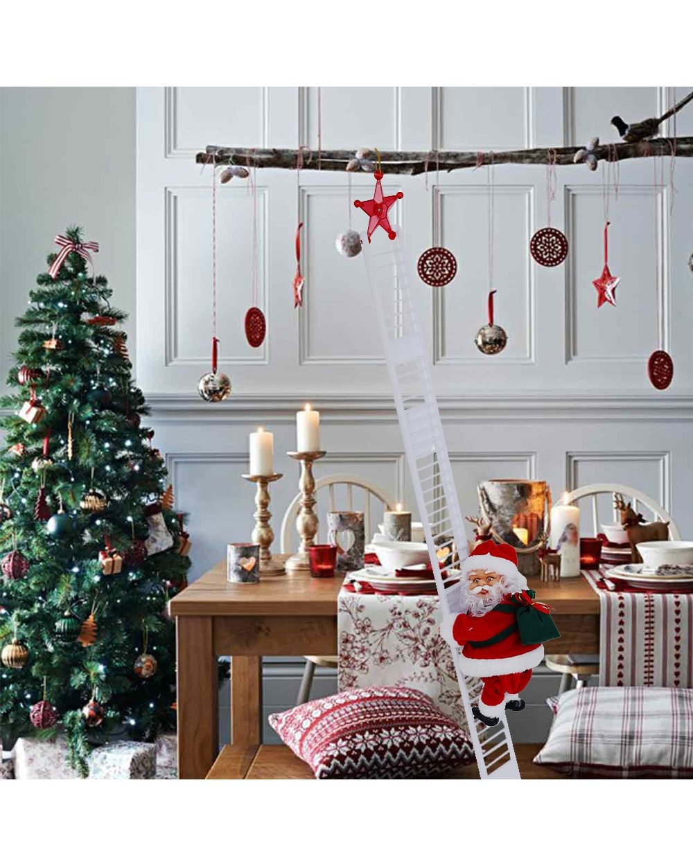 Santa Claus Climbing Ladder Electric Singing Santa Claus Ornaments for Christmas Tree Indoor Christmas Decoration front-2