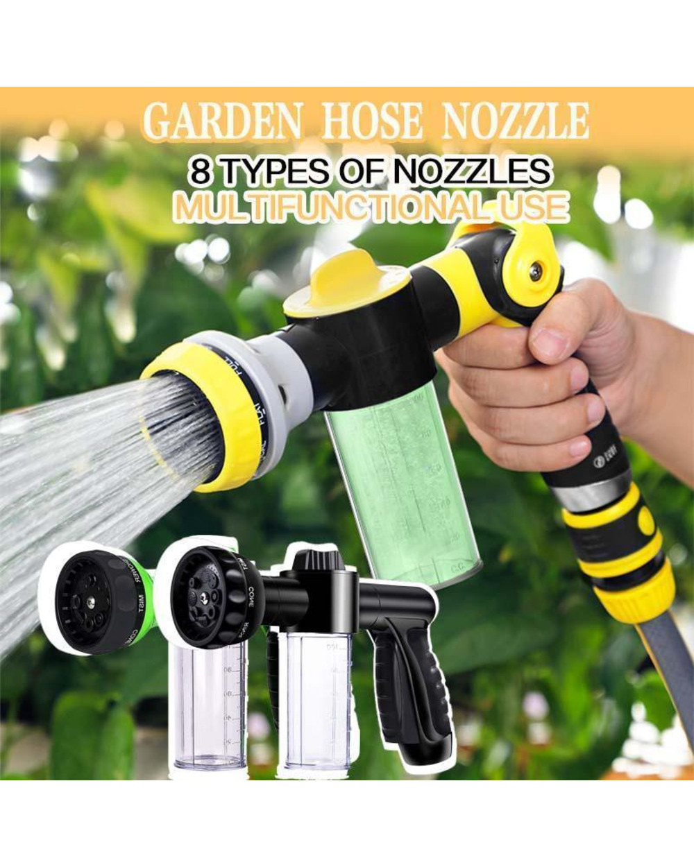 Garden Water Hose Nozzle Foam Sprayer High Pressure With 8 Adjustable Type Nozzle Car Wash Water For Plant Lawn Pet Sh front-0