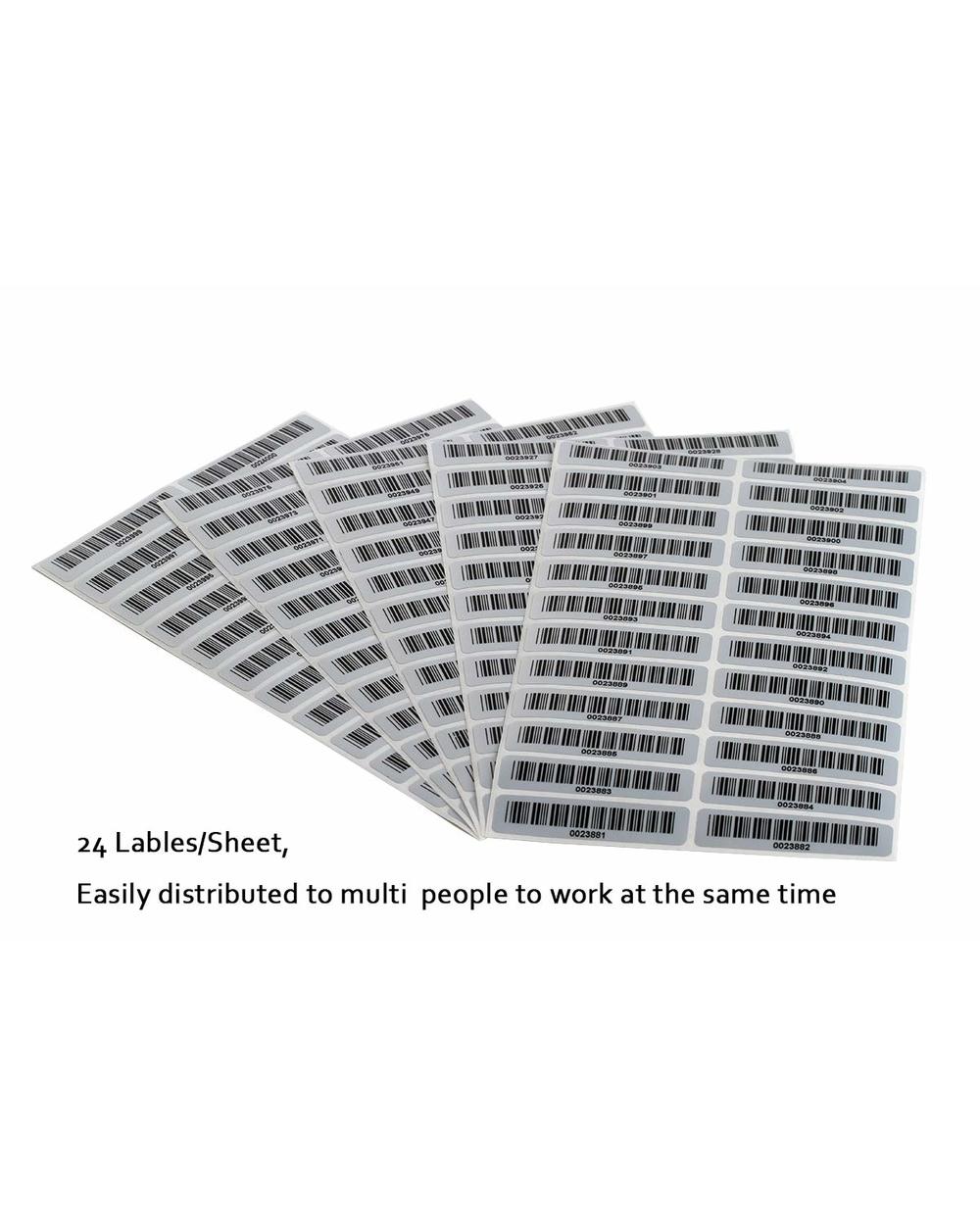 120Pcs/Lot Asset Tags Pre-Printed With Barcode Code39 Laebles Matte Silver Pet No Duplication Number No Fading Size 2&Q front-1