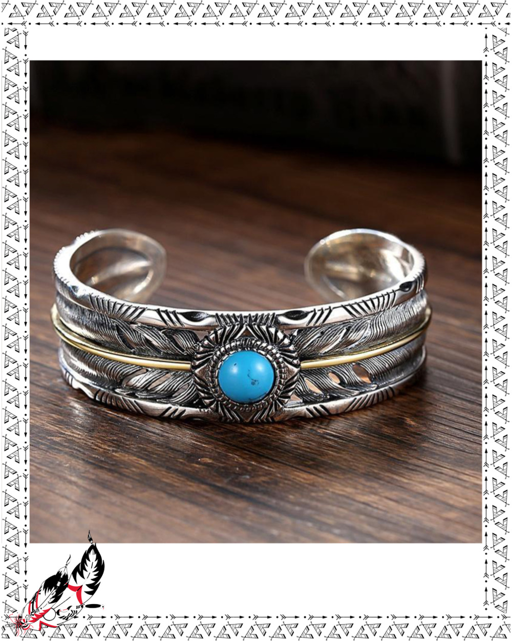 New Retro Turquoise Bracelet Double Feather Bracelet front-0