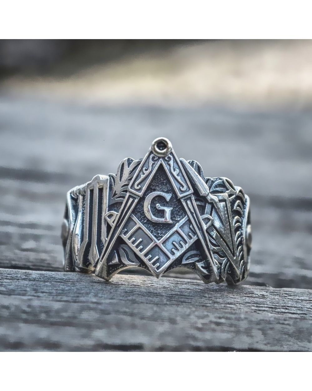 Masonic Ring in Sterling Steel front-0