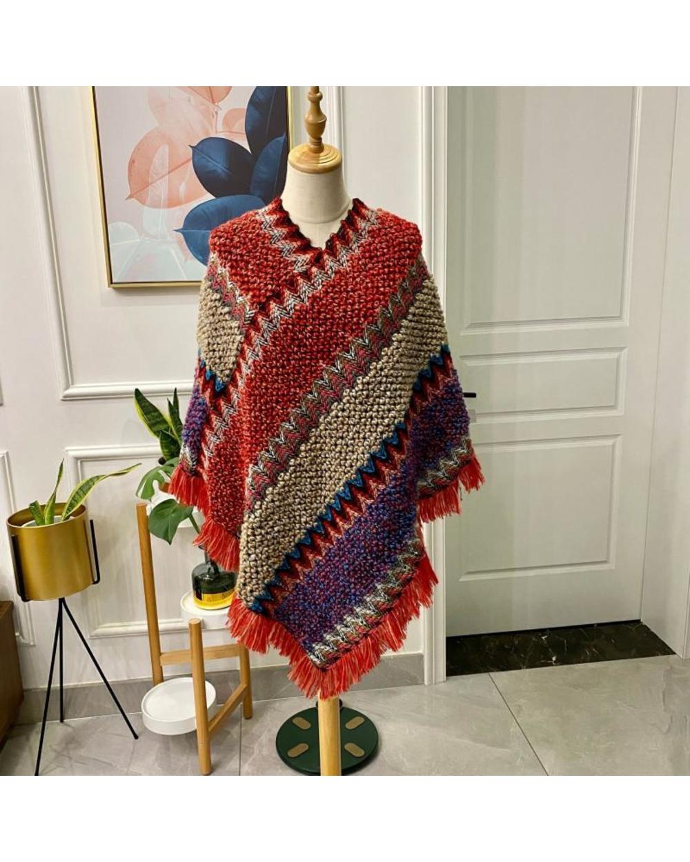 Knitting Cloak Poncho Women Pullover Autumn Capes Tassel Fashion Winter Clothing for Women Poncho Capes VG06 front-2