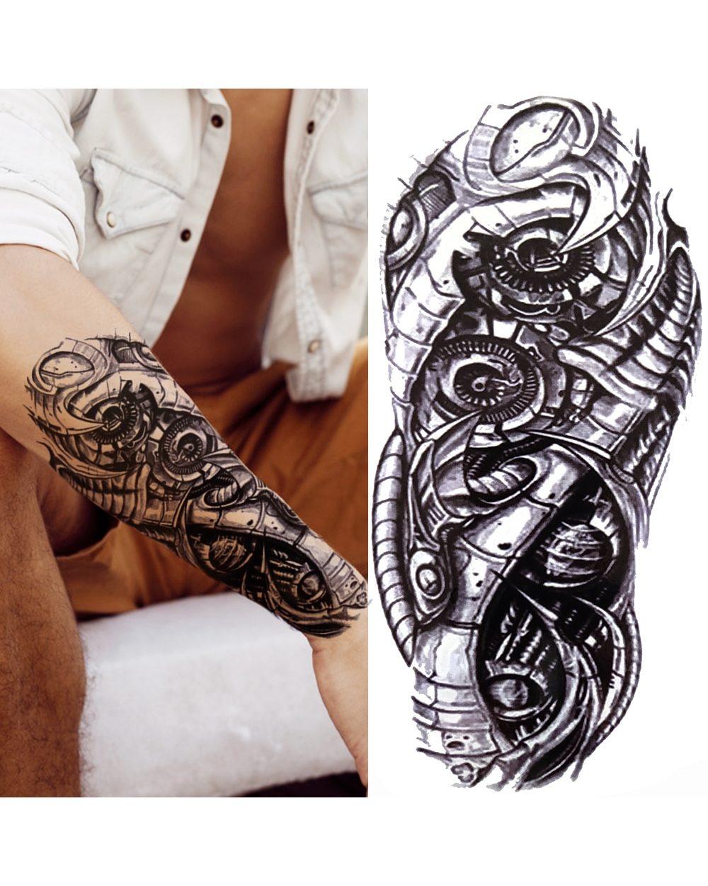 Black Forest Tattoo Sticker For Men Women Children Tiger Wolf Death Skull Temporary Tattoo Fake Henna Skeleton King front-3