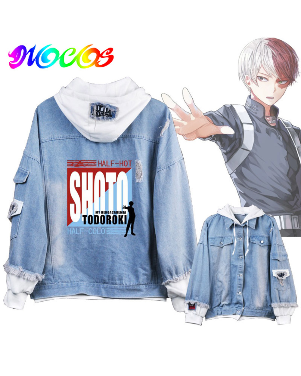 Diocos Boku No My Hero Academia Midoriya So Todoroki Cosplay Hoodies Costumes Men Women Denim Jacket Coat For Spring To front-2