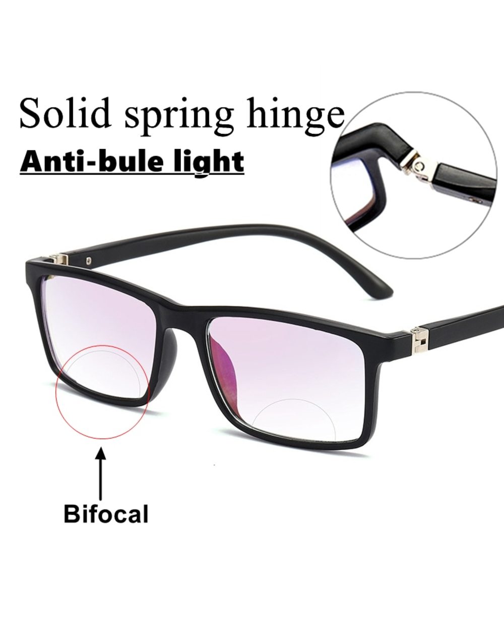 Men Women Bifocal Reading Glasses Anti-Blue Light Far Near Magnification Presbyopic Glasses Square Full Frame Diopter + front-1