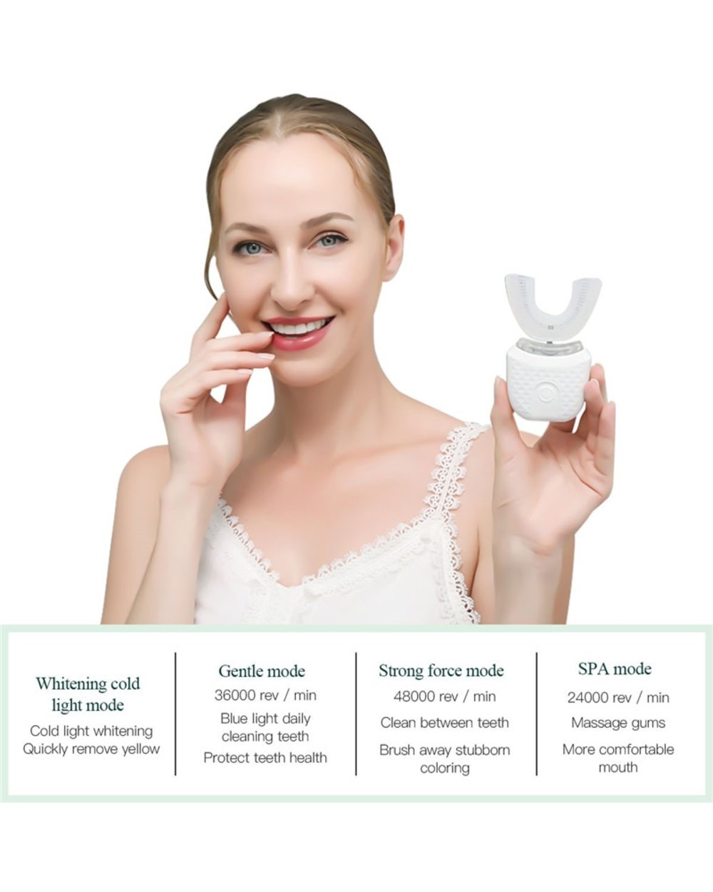Ckeyin Automatic Electric Toothbrush U Shaped Blue Light Teeth Whitening Wireless Rechargeable Sonic Toothbrush Waterpr front-2