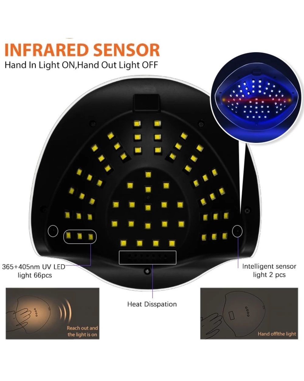 Sun X10 Max Uv Led Nail Lamps Dryer With 66 Leds Smart Timing Quick Dry For Gel Two-Handed Household Lamp For Manicure front-4