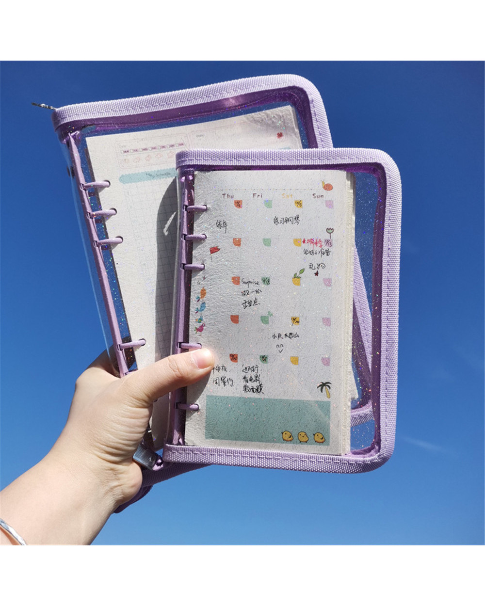 A5 A6 6 Ring Binder Glitter Zipper Pvc Loose-Leaf Notebook Cover Korean Stationery Diary Journal Notebook School Office front-3