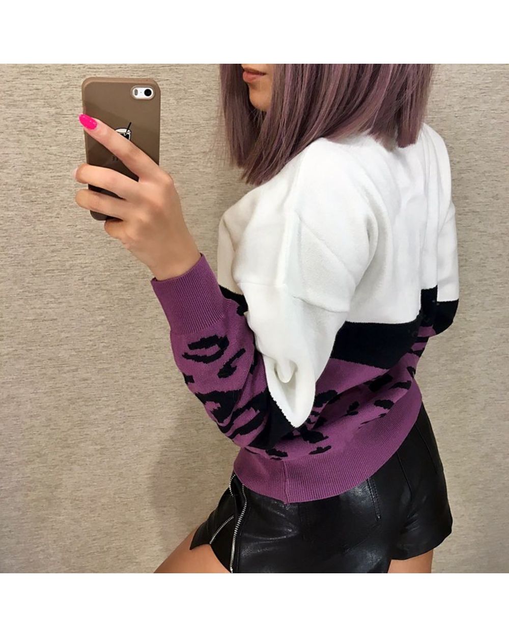Leopard Knit Womens Sweater Autumn Winter Color Block Female Jumper Outfits Long Sleeve Soft Pullover Christmas Sweaters front-5
