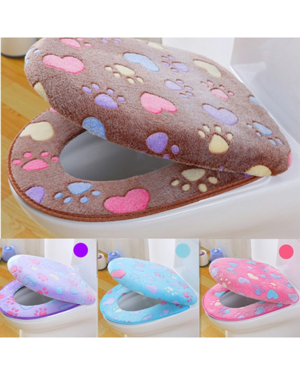 Thick Coral velvet luxury toilet Seat Cover front-3