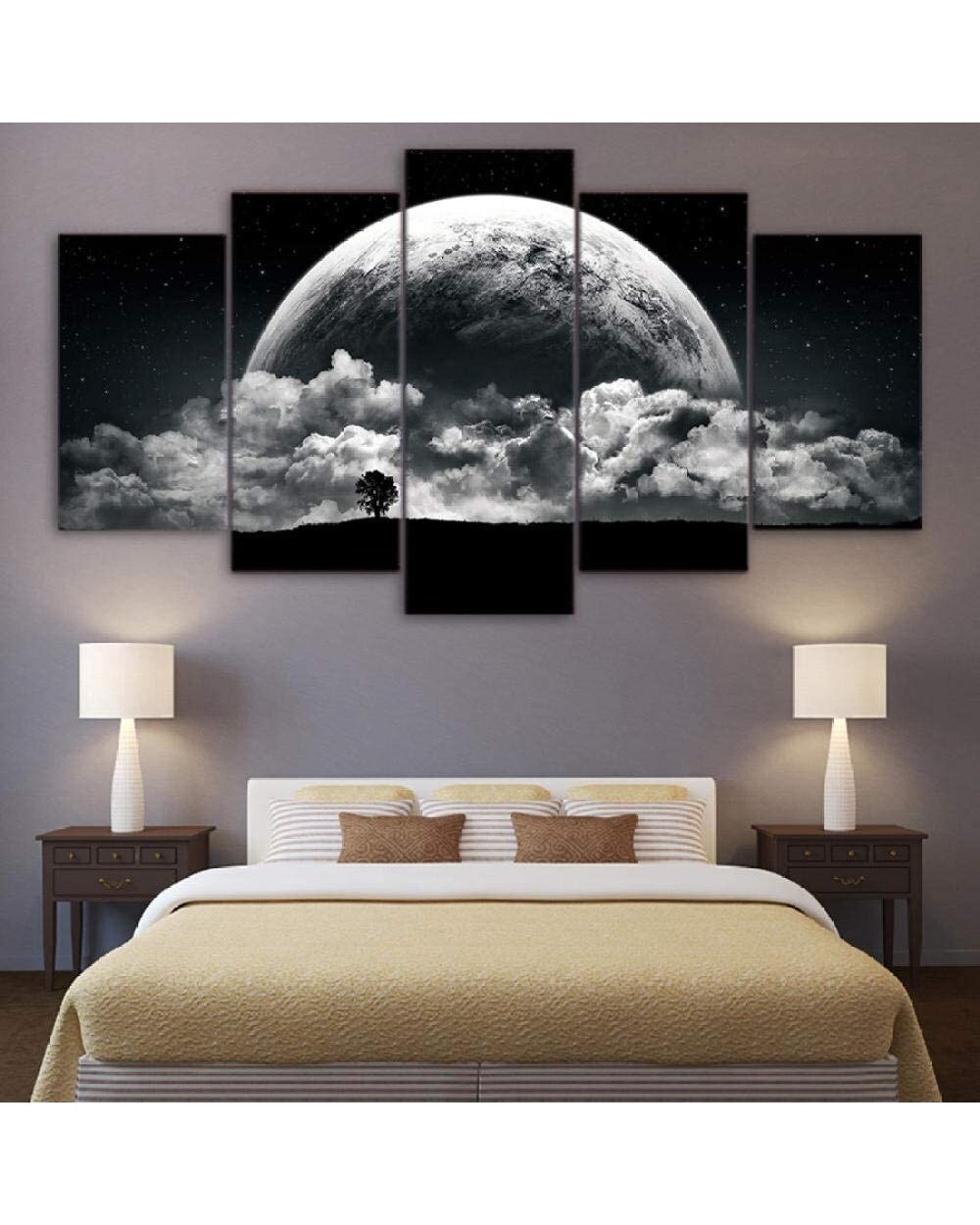 Black White Earth Modern Picture Print Abstract 5 Panel Canvas Art Wall Decor front-0