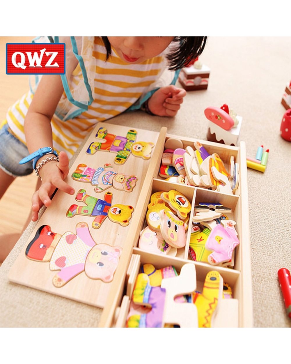 Little Bear Change Clothes Childrens Early Education Wooden Jigsaw Puzzle Dressing Game Baby Puzzle Toys For Children front-0