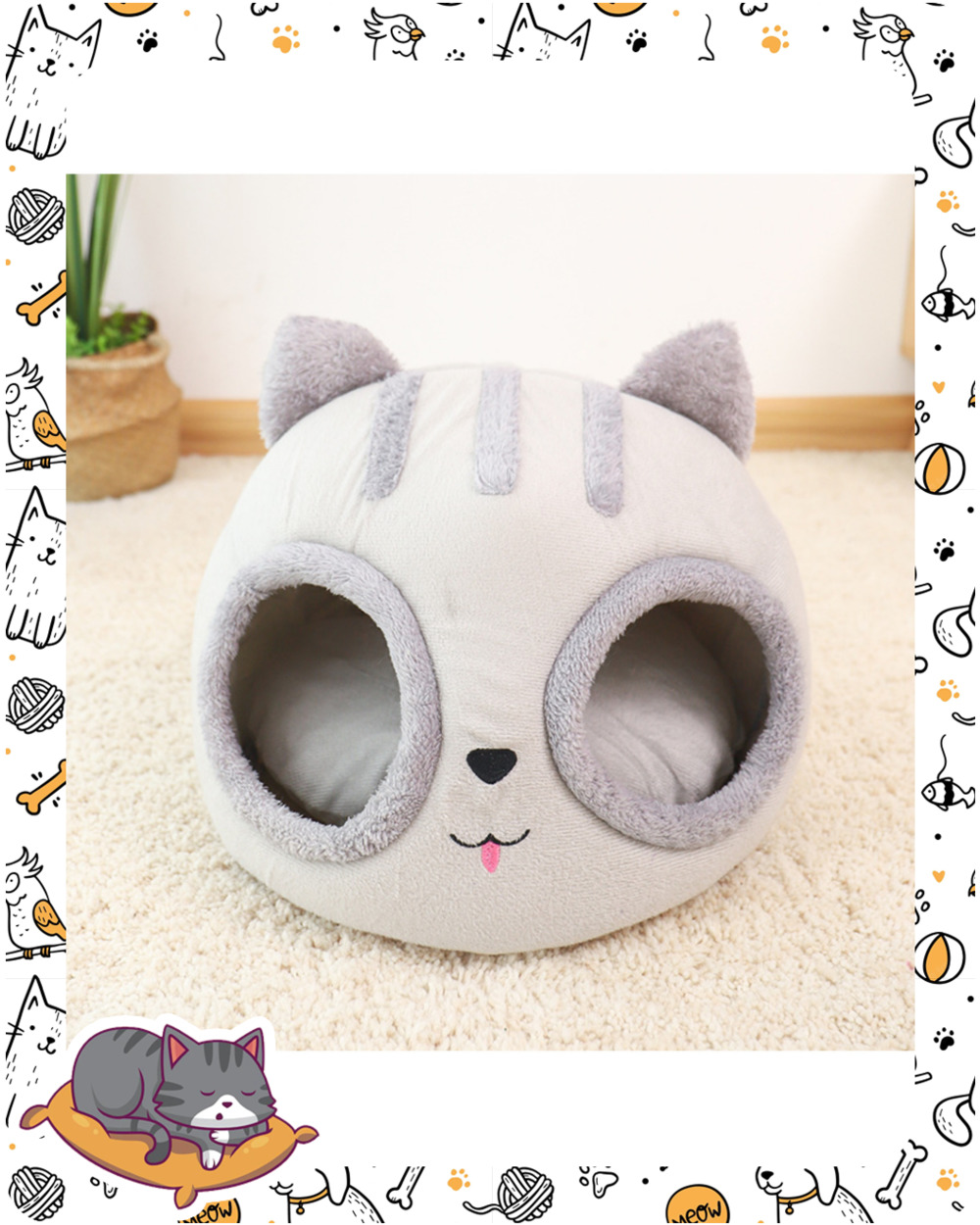 Cats Dogs Bed Semi-Enclosed Cat's Head Chats Litter Box front-0