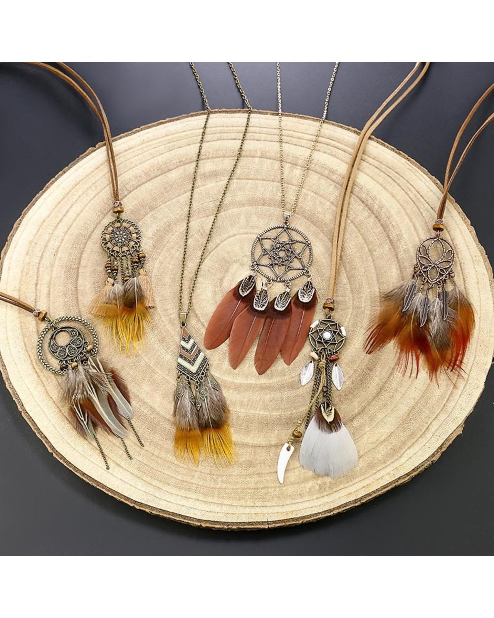Long Chain Feather Dreamcatcher Skeleton Tassel Pendant Necklace Choker WCS front-2