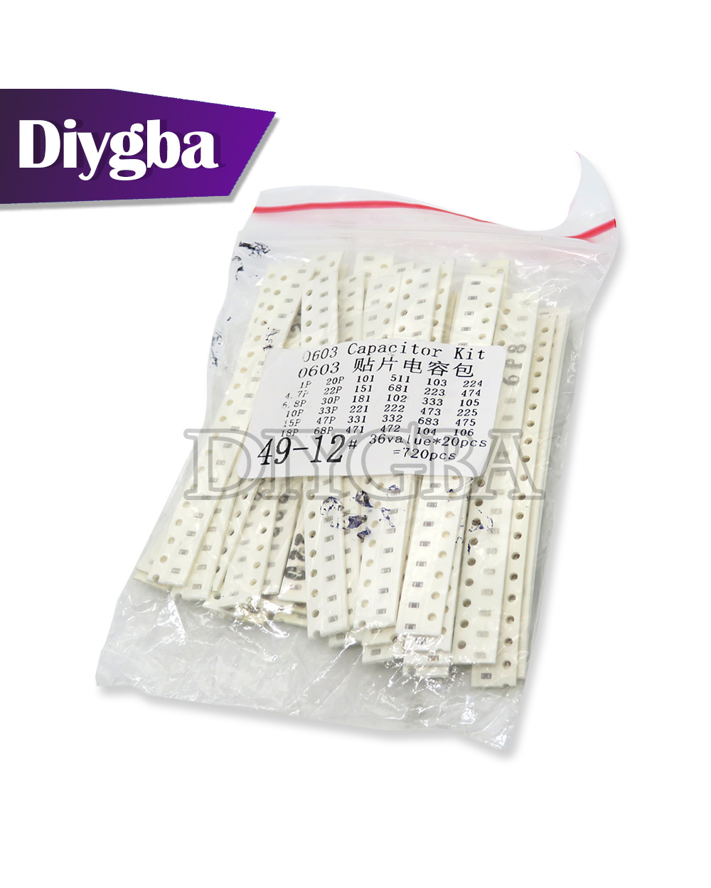 320Pcs 720Pcs 2500Pcs 0603 0805 1206 Smd Capacitor Kit Assorted Kit Diygba 16/36/50 Values 1Pf 4.7Pf 6.8Pf 1Nf 1Uf 4.7U front-4