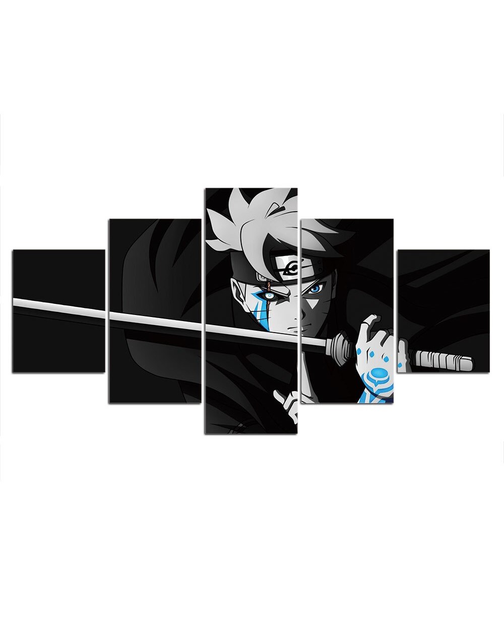 Anime Figure holding Sword Anime 5 Panel Canvas Art Wall Decor front-2
