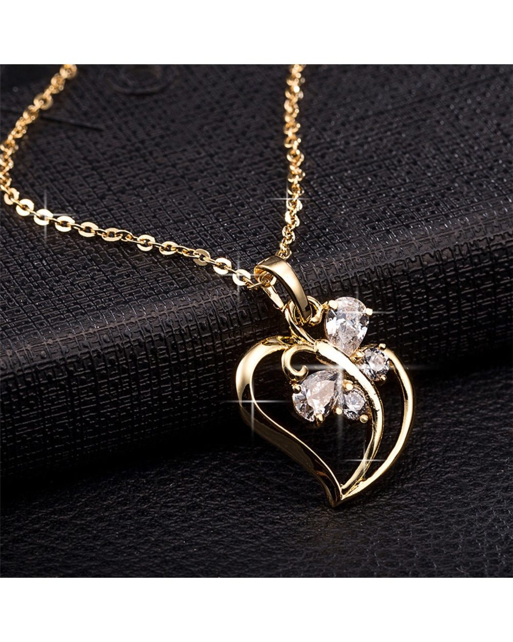 Butterfly Heart Necklace Pendant Women Gold Color Neck Chain For Women Jewelry front-0